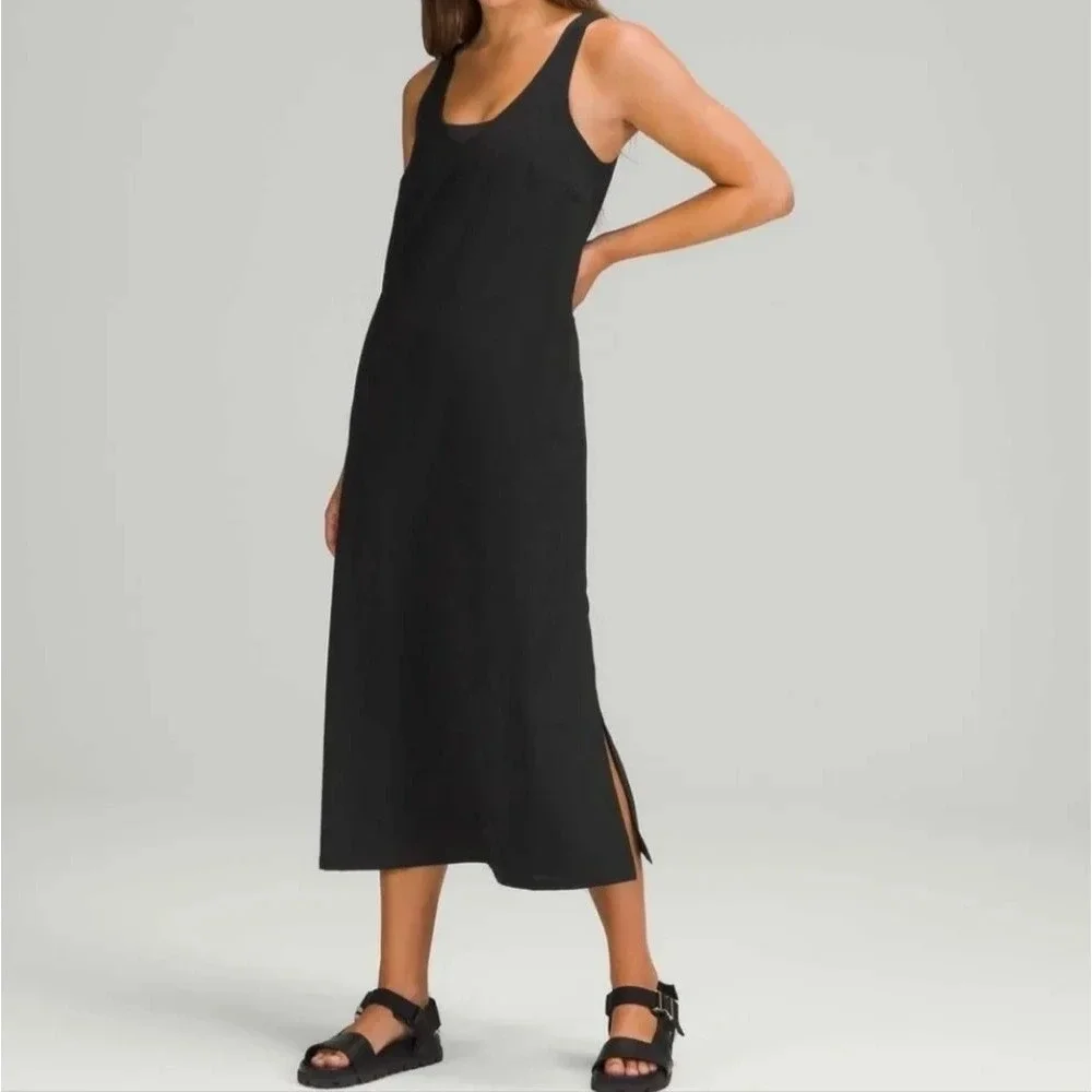 Lululemon‎ Small Dress Women's V-Neck Reversible Midi Black Travel Work Relaxed